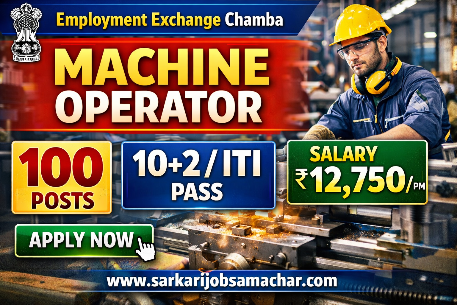 Employment Exchange Chamba Machine Operator Recruitment 2026 – 100 Posts | Interview Based Government Vacancy